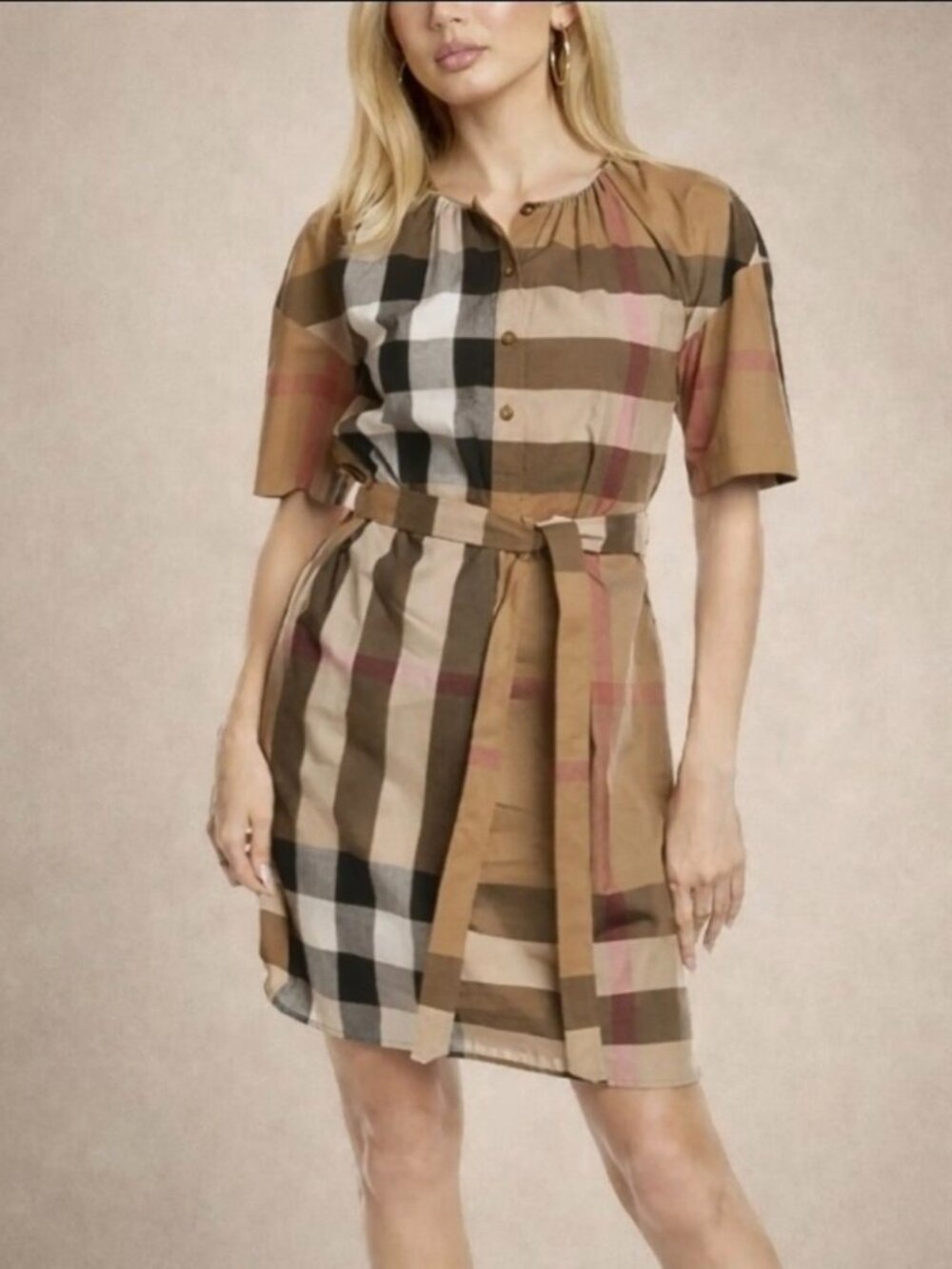 Burberry London England Nova Check Cotton Shirt Dress Size 4